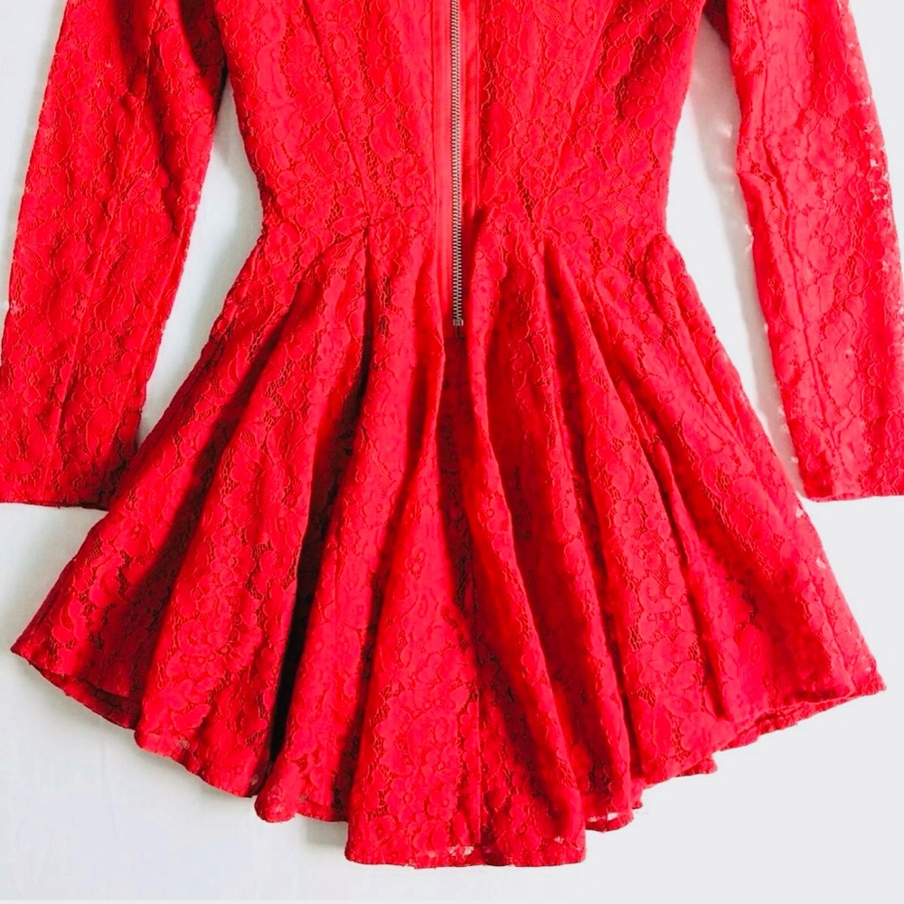 H&M Lace Dropwaist Skater Mini Dress Sheer Long Sleeve Crew neck Size Euro38/US8